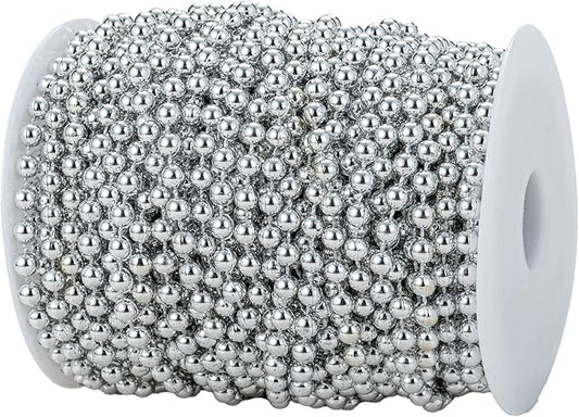 6mm Crafts Faux Pearl Beads Garland Pearl Bead Roll Strand of Pearls to Decorate Floral Centerpieces Wedding Party Favor Christmas Tree(82Feet Silver)