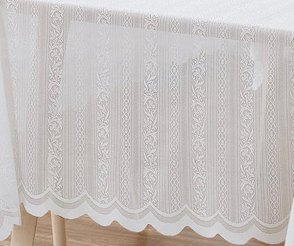 LinenZone Round Lace Tablecloth with Elegant Scalloped Bottom for Any Special Event Such as Wedding, Birthday Party, Baby Shower, Anniversary. Sits 4 to 6 People. (Linda 70 Round, Ivory)