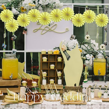 Yellow Hanging Paper Fans,Yellow Accessories Paper Decorations for Party,Color Party Decorations,Bee Themed Classroom Decor,12in Hanging Paper Fans 30 Color DIY Set （Light Yellow）