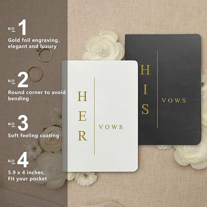 Vow Books His and Hers Soft Touch Gold Foil Engraving Vow Books Wedding Essentials Wedding Accessories(TR-HH-Black)