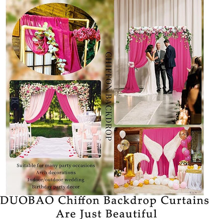 DUOBAO Hot Pink Chiffon Curtains 2 Panels 58 Inch (150cm Wide) by 120 Inches (300cm Long) Fuchsia Wedding Sheer Backdrop Drapes Beach Drape for Living Room Voile Window Curtain (5FTx10FT)