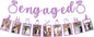 Pre-Strung Engaged Photo Banner - Purple Glitter Engagement Party Decoration Supplies with Romantic Memories Picture Card Frames for Bachelorette, Bridal Shower, Wedding Party Photo Booth Props