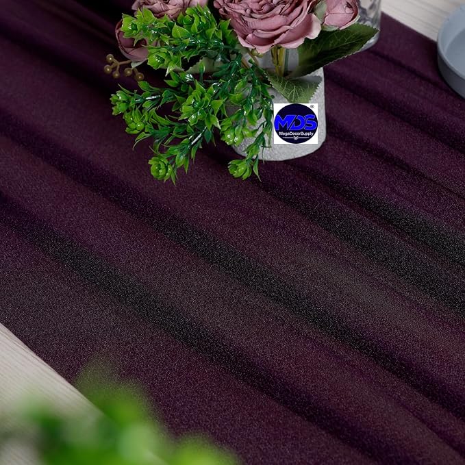 MDS Halloween Chiffon Table Runner - 5 Pack, 29 x 170 Inches, 14ft Each - Sheer Spooky Table Runners for Haunted House Parties, Trick-or-Treat Tables, Witchy Décor, Wedding & Events - Eggplant