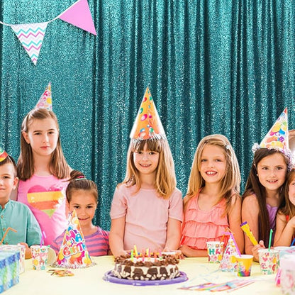 SquarePie Sequin Backdrop Curtain Not See Through Thick Glitter Background for Party 8FT x 10FT Teal