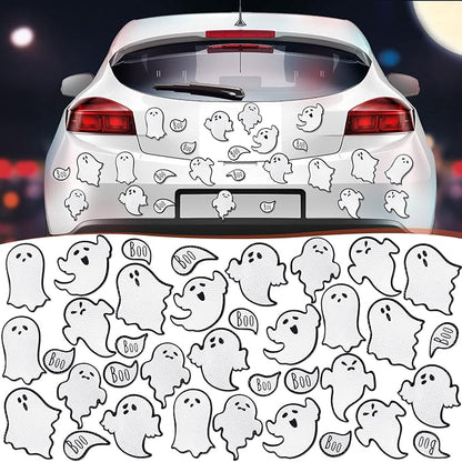 Chinco 36 Pcs Halloween Ghost Car Magnets Reflective Ghost Boo Refrigerator Automotive Magnet Stickers Cute Holiday Fridge Garage Door Decorations Holiday Waterproof Magnetic Decals
