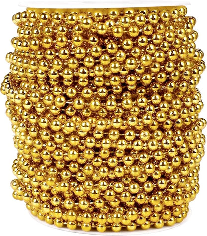 [98 Feet] Gold Pearl Beads Garland, 6MM 33 Yards Gold Faux Pearl Beads String Roll Bulk for DIY Craft Christmas Tree Wedding Party Decoration