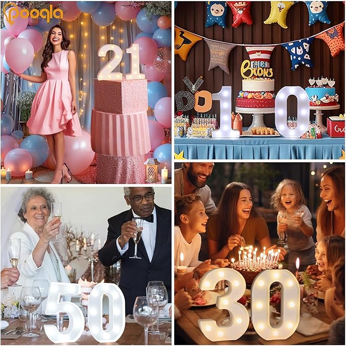 Pooqla 60th Birthday Decoration for Woman Man, Decorative LED Light Up Numbers, Marquee Numbers 60 Sign for Party Backdrop 60th Wedding Anniversary Decor, Warm White and Cool White Number 60