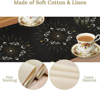 Sun Moon Table Runner - Magical Leaves Mysterious Western Traditional Elements Black White Table Runner for Party Living Room Home Kitchen Dinner - 13x70 Inch