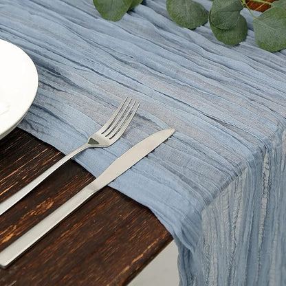 12Pcs Gray-Blue Cheesecloth Table Runner 120 Inch10FT Gray-Blue Rustic Boho Cheesecloth Table Runner Cheese Cloths for Wedding Party Baby Shower Birthday Home Decor Holiday Decorations