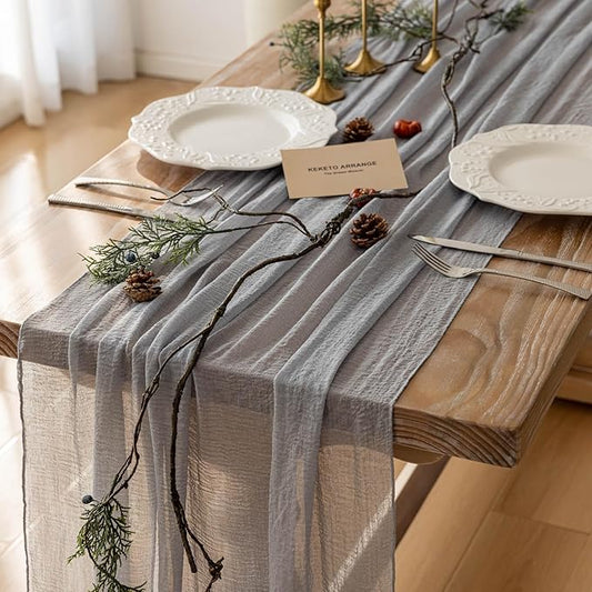 Cheesecloth Table Runner Dusty Blue Gauze Rustic Cheese Cloth Table Runner 120 Inch 10 FT for Wedding Baby Bridal Shower Birthday Engagement Party Long Sheer Boho Home Decorations