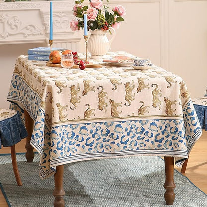 patdrea Designer Linen Long Rectangular Table Cloth,Vintage Leopard Animal Soft Breathable Tablecloth,Fall Dacorative Cover for Kitchen Dining,Christmas,Parties,Holiday,Thanksgiving,63"x94"-from