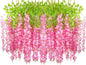 24 Pack Artificial Fake Wisteria Vine Ratta (3.75 Feet) Hanging Garland Silk Flowers String Home Party Wedding Decor (Deep Pink)