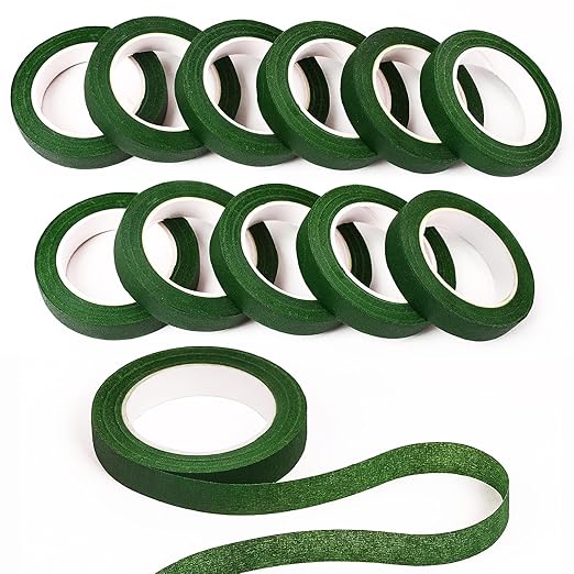 NESCCI Flower Tape,Floral Tape for Bouquets,12 Rolls of 1/2 "Wide Dark Green Flower Tape,Used for Wrapping Bouquet Stems and Flower Crafts,Wedding Bouquet (Dark Green, Size 264 Yards)