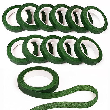 NESCCI Flower Tape,Floral Tape for Bouquets,12 Rolls of 1/2 "Wide Dark Green Flower Tape,Used for Wrapping Bouquet Stems and Flower Crafts,Wedding Bouquet (Dark Green, Size 264 Yards)