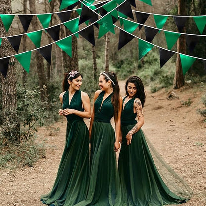 Black Green Party Decorations Metallic Fabric Triangle Pennant Banner Flag Bunting Garland for Video Game Soccer Birthday Graduations Wedding Bachelorette Halloween Outdoor Holiday Party Supplies