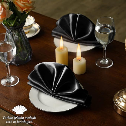 Manyshofu 60 Pieces Black Satin Napkins - 20x20 Inches Cloth Napkins, Square Satin Fabric Napkins Set - Elegant & Reusable Table Napkins for Wedding Dinner Party Lunch Banquet Restaurant Decoration