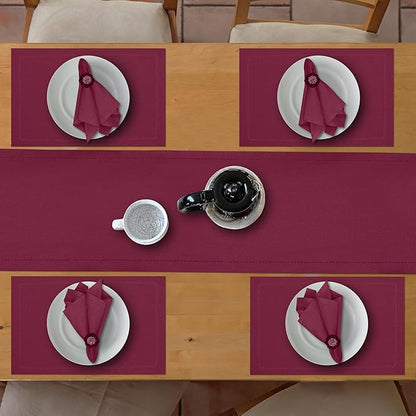 Ruvanti Linen Table Runner 90 Inches, Classic Hemstitch, Washable, Reusable, Non-Slipping, Stain Resistant- Perfect for Parties, Weddings, Dinners, Thanksgiving, Christmas, Indoor use – Burgundy