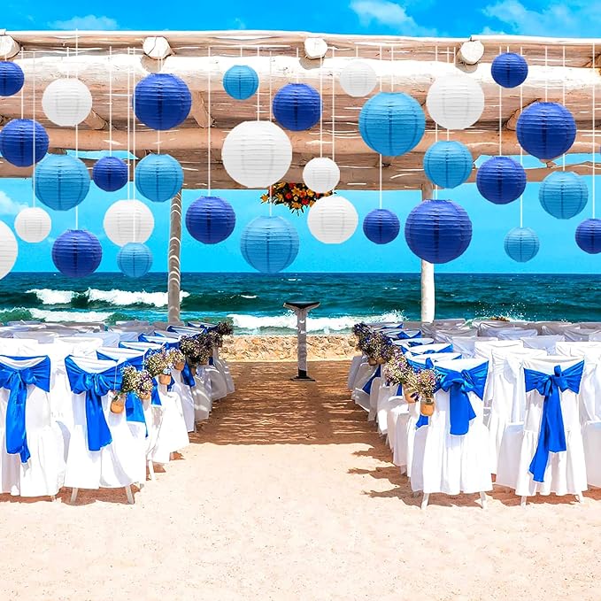ADLKGG Blue Paper Lanterns Decorative, Hanging Round Paper Lantern Party Supplies for Anniversary Graduation Wedding Birthday Party Baby Shower Decorations Indoor Outdoor, 21pcs