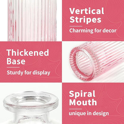 Glass Bud Vases Set of 20, Living Bud Vases, Small Bud Vase in Bulk, Mini Flowers Vases for Centerpiece, Vintage Decorative Vase Set for Table Decorations, Wedding Reception, Home Decor (Pink)
