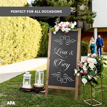 Ilyapa A-Frame Chalkboard Sidewalk Sign - 58 x 27 inches, Folding Standing Sandwich Sign – Freestanding Barnwood Magnetic Sandwich Menu Display