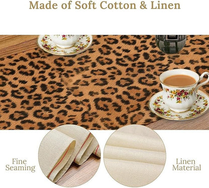 Leopard Print Table Runner Wildlife Vintage Cheetah Fur Spot Animal Skin Spots Pattern Table Cloth for Garden Farmhouse Wedding Party Vacation Dinner Home Decoration, 13x90 Inch