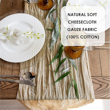 Gauze Table Runner Bulk Cheesecloth Table Runner Set of 2 Pieces 141 inches Long Each for Bohemian Wedding Wedding Decorations, Beige Cheese Cloth Gauze Fabric