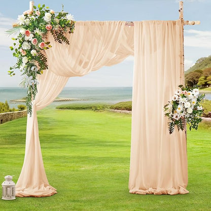 SiinvdaBZX 4 Panels Wedding Arch Draping Fabric 30" x 20Ft Champagne Sheer Chiffon Fabric Outdoor Extra Long Decorative Drapery for Party Ceremony Ceiling Curtain Backdrop