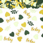 200PC Sage Green Baby Shower Confetti Green Gold Glitter Heart Table Confetti for Greenery Gender Neutral Baby Shower Decorations