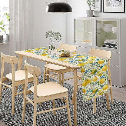 Lemon Table Runner,Watercolor Fruit Green Leaves Spring Summer Table Cloth Kitchen Dining Table Home Party Decoration 13x120 Inch