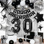 30th Birthday Decorations for Men Women, Black Silver Happy Birthday Party Decorations， 30 Year Old Party Supplies with Number 30 Balloons, Banner, Fringe Curtains Kit