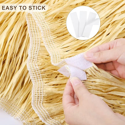 Fovths 1 Pack Luau Grass Table Skirt Fringe Straw Grass Skirt 108 x 30 Inch Hibiscus Hawaiian Table Skirts Rectangle Tropical Luau Party Decorations for Hawaiian Luau Decorations