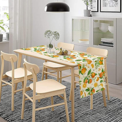 Spring Summer Orange Table Runner Vintage Citrus Lemon Fruit Mandarin Floral Dinner Runner for Farmhouse Baby Shower Party Holiday Home Kitchen Dining Table Decor 13x36