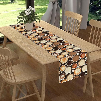 Coffee Theme Table Runner, Farmhouse Coffee Cup Latte Cappuccino Tea Party Rustic Cafe Table Center Decor for Home Kitchen Dining Patio Holiday Party Indoor Outdoor Table Decorations,13"x90" Inch