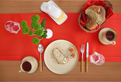 Solino Home Cotton Linen Table Runner 36 Inches - Poppy Red Hemstitch Table Runner 14 x 36 Inch Ideal for Dresser and Coffee Tables - Halloween