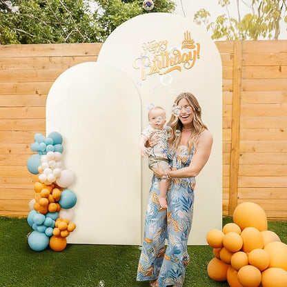 Set of 2 Arch Backdrop Cover Beige High Elastic Wrinkle-Resistant Arch Cover Spandex Fabric Thick Opaque Round Top Chiara Backdrop for Weddings Birthday Baby Shower Garden 6.6FT, 8FT