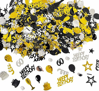 60th Birthday Confetti 50 Confetti Party for Table Metallic Foil Table Scatter Decoration Birthday Centerpieces for Party DIY Arts Crafting Supplies, Gold Black and Silver