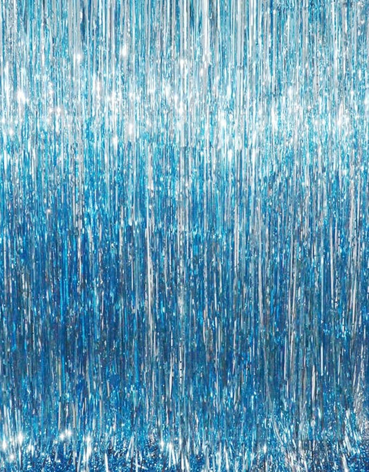 GOER 6.4 ft x 8.2 ft Metallic Tinsel Foil Fringe Curtains,Pack of 2 Party Streamer Backdrop for Birthday,Graduation Decorations and New Year Eve (Light Blue)