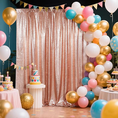 SquarePie Sequin Backdrop Not See Through Thick Stain Background for Photography Glitter Curtain Party 8FT x 8FT Rose Gold