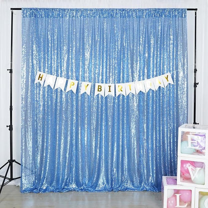 Poise3EHome Blue Sequin Backdrop,10FT x 10FT Sequin Photography Backdrop Curtain for Party Decoration, Baby Blue