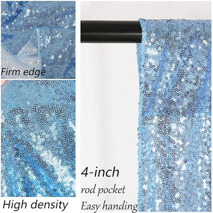 Baby Blue Sequin Backdrop Curtain 8ft x 8ft Sequin Glitter Background for Weddding Party Baby Shower Decorations