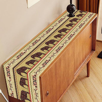 Boho Elephant Table Runner, Vintage Tribal Traditional Bohemian African Animals Ethnic Folk Table Center Decor for Home Kitchen Dining Patio Holiday Party Indoor Table Decorations, 13"x108" Inch