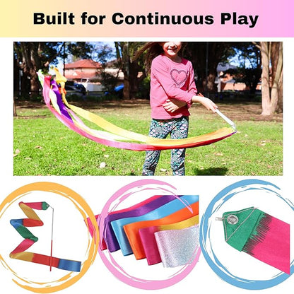Ribbon Dance Wands 20 Pack, Party Favors for Kids Goodie Bag Stuffers, Rainbow Birhtday Outdoor Party Games (multicolored ribbon with Red grip, 20pcs Set)