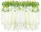 24 Pack Artificial Fake Wisteria Vine Ratta (3.75 Feet) Hanging Garland Silk Flowers String Home Party Wedding Decor (White)