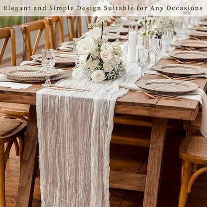10FT 12 Pack White Cheesecloth Table Runner 20 x 120 Inch Long Rustic Gauze Cheese Cloth Table Runner for Wedding Bridal Baby Shower Table Decorations Boho Fabric Sheer Birthday Party Table Decor