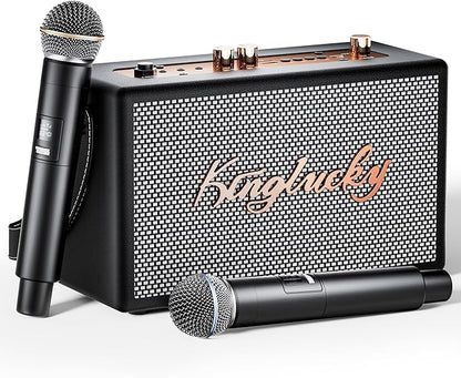 Retro Karaoke Machine for Adults Kids,Portable Bluetooth Speaker with 2 wreless Microphones(Separable Use),Rechargeable PA System for Home Party,Teaching,Picnic,Indoor/Vintage Decor Gifts