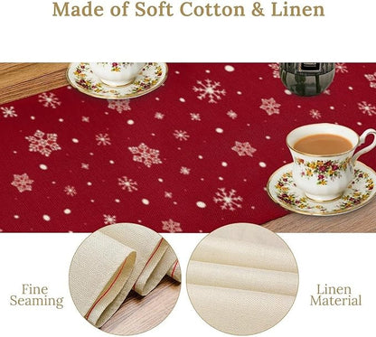 Merry Christmas Table Runner,Red Christmas Tree Snowflake Winter Seasonal Table Cloth Kitchen Dining Table Decoration for Home Party Decor 13x60 Inch
