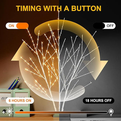 33in Birch Light Tree with 180 LED Lights, Twinkling Lighted Tree with Timer, Adjustable Branches Birch Branches for Indoor Decoration, Living Room, Table Décor