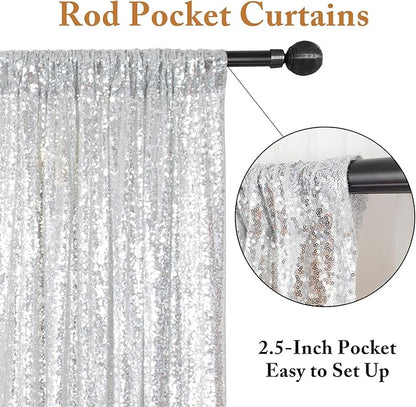 ShinyBeauty 4 Panels Sequin Photo Backdrop 2FTx8FT Red & Silver Curtains Sparkle Background for Birthday, Wedding, Party, Christmas Decorations