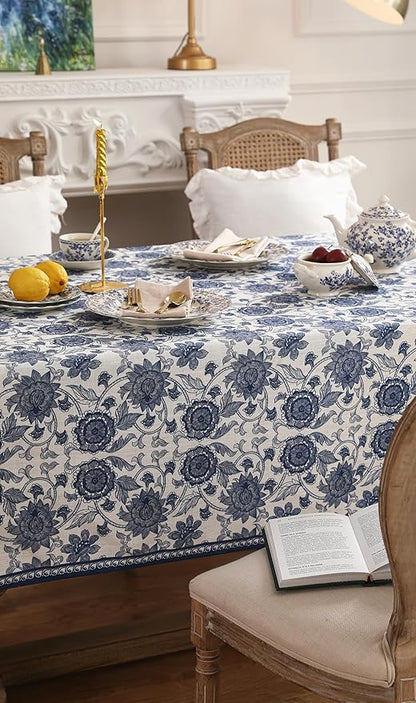 patdrea Designer Vintage Blue Floral Tablecloth for Square Table,Linen Paisley Breathable Pattern Table Cloth,Home Cover Decor for Kitchen Dining Christmas,Thanksgiving,67"x67"-Lantang a