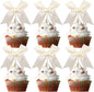 24 PCS Bow Cupcake Toppers Bowknot Coquette Bow Girls Birthday Cake Decorations Bow Cake Toppers Bowknot Cupcake Picks for Baby Shower Birthday Wedding Bridal Engagement Party Supplies Beige